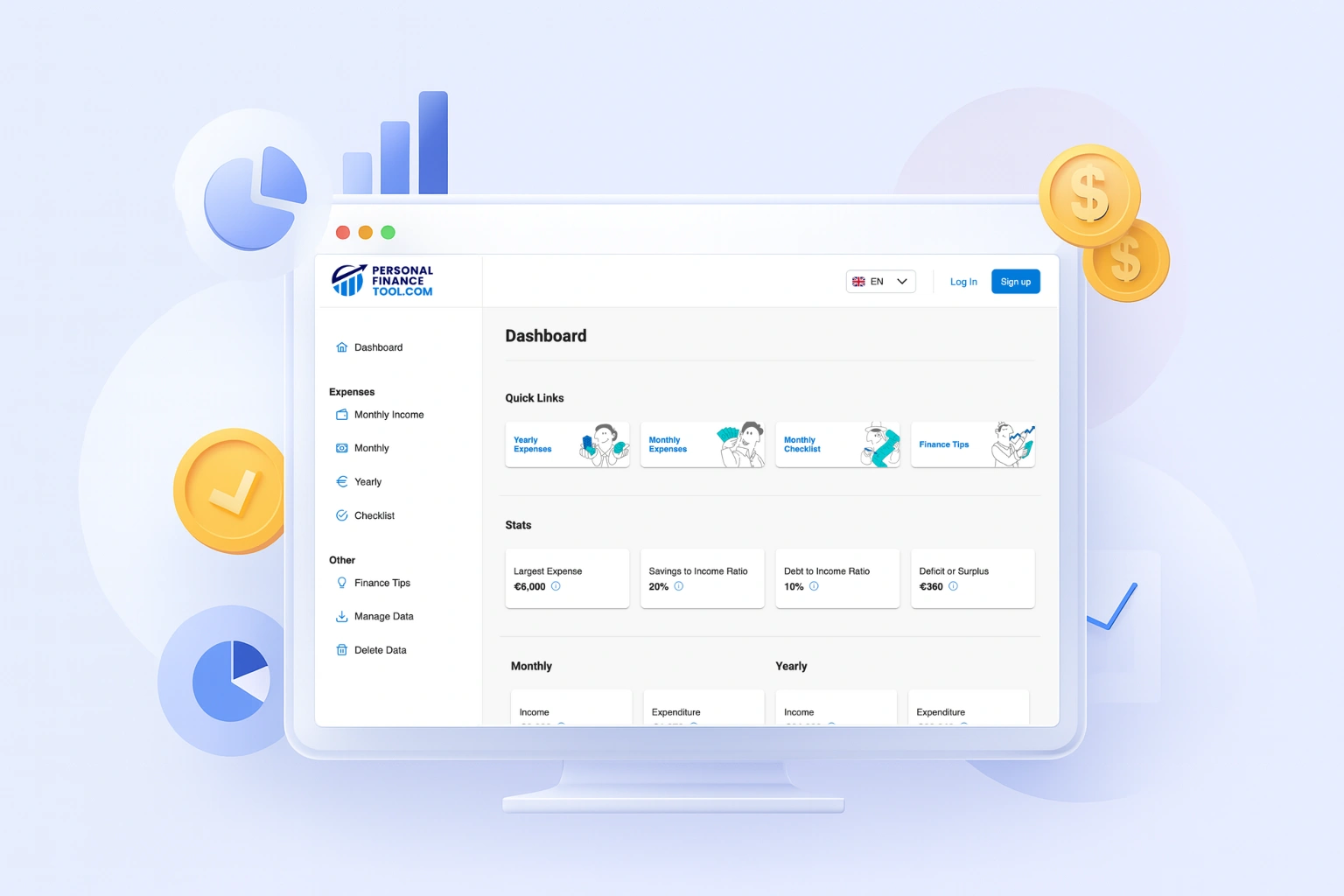 Personal Finance Tool Dashboard Screenshot